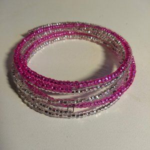 vintage y2k 00s 5x wraparound springy beaded chokers pink and silver
